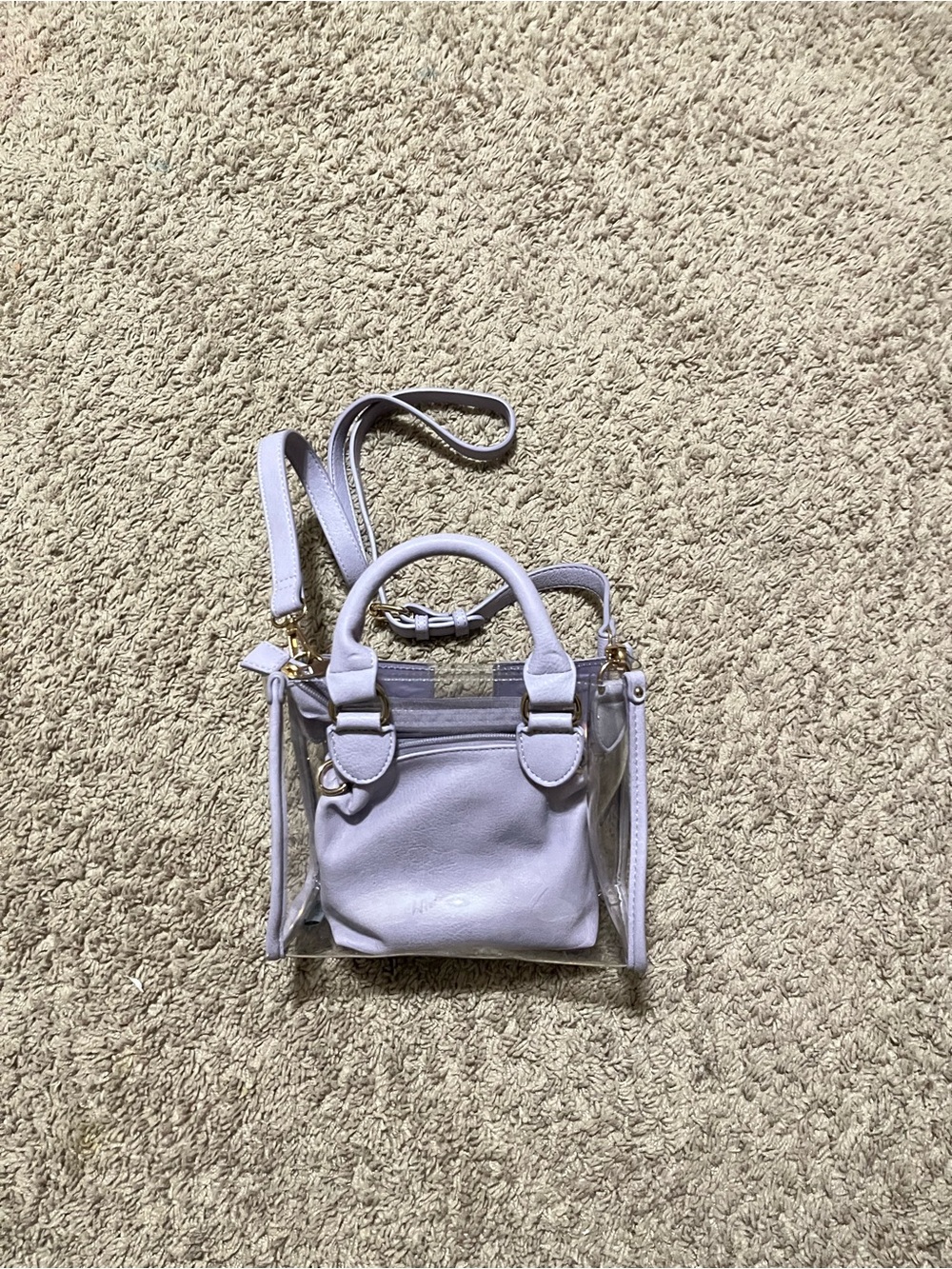 Clear Medium Purple Lined Crossbody Purse W/ Added Pouch *new w/ imperfections*